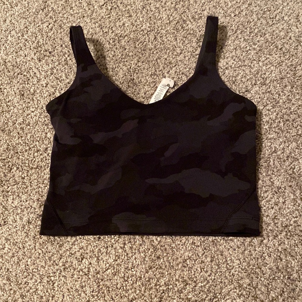 black camo lululemon align crop tank top